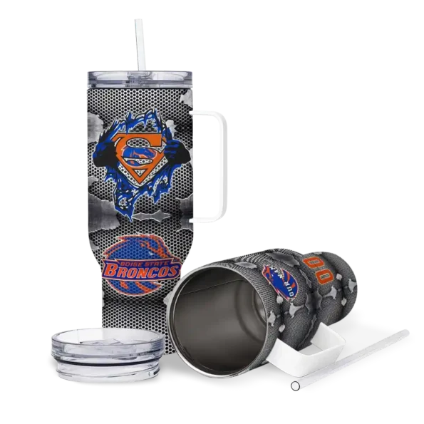 personalized boise state broncos superman shield orange gray curved tumbler high quality.webp