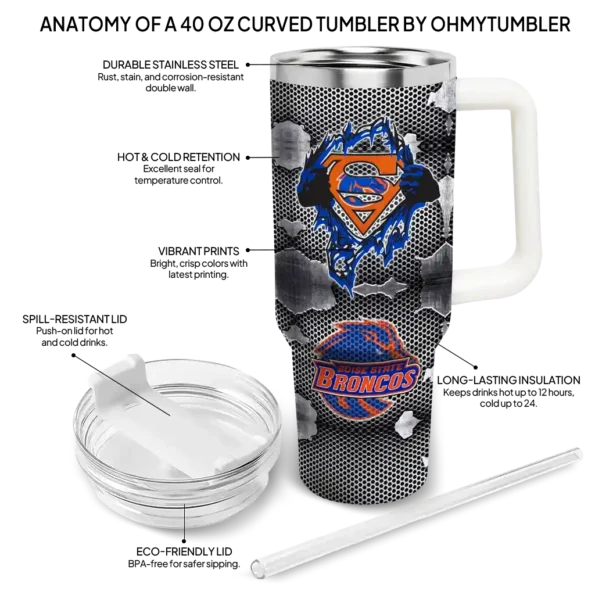 personalized boise state broncos superman shield orange gray curved tumbler new arrival.webp
