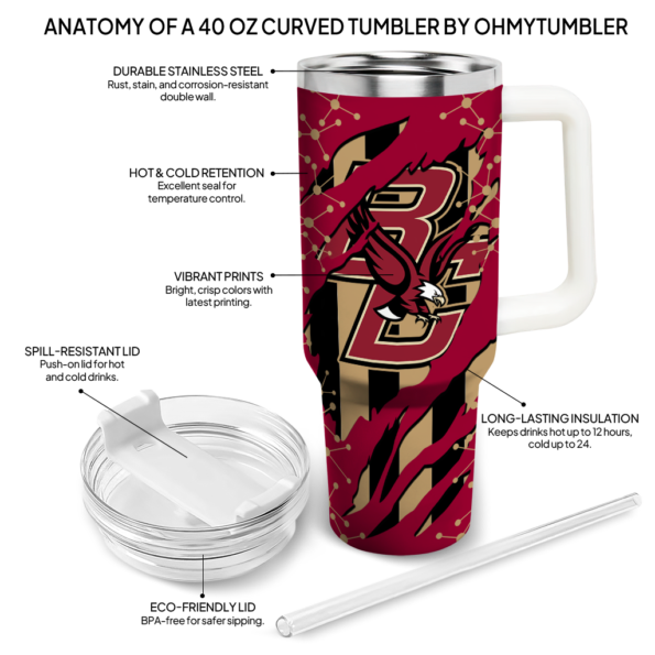 personalized boston college eagles claw cut maroon black curved tumbler new arrival.webp