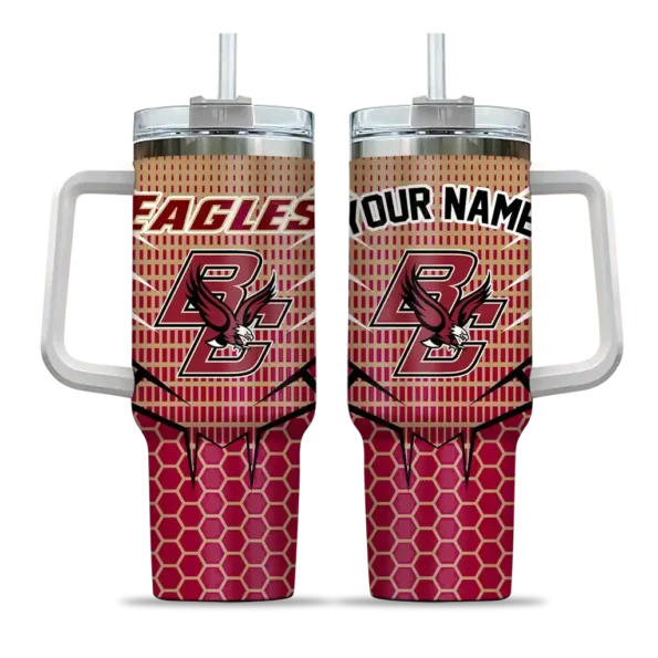 personalized boston college eagles hex texture maroon curved tumbler best selling.webp