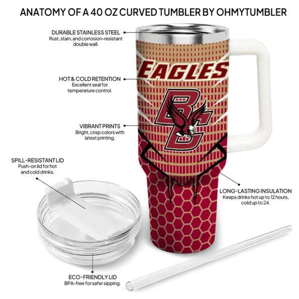 personalized boston college eagles hex texture maroon curved tumbler new arrival.webp