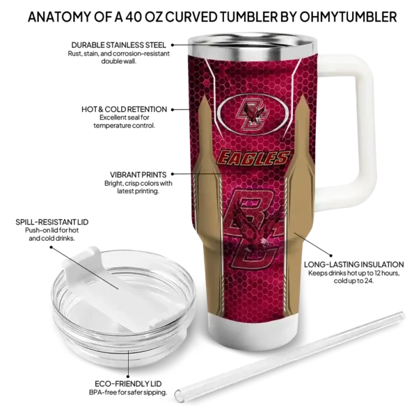 personalized boston college eagles hexagon armor maroon curved tumbler new arrival.webp