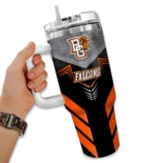 personalized bowling green falcons arrow armor orange black curved tumbler best selling.webp