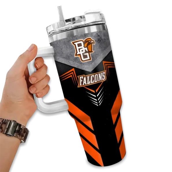 personalized bowling green falcons arrow armor orange black curved tumbler fashion forward.webp