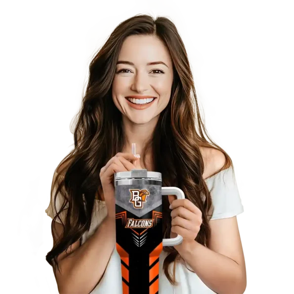 personalized bowling green falcons arrow armor orange black curved tumbler premium grade.webp