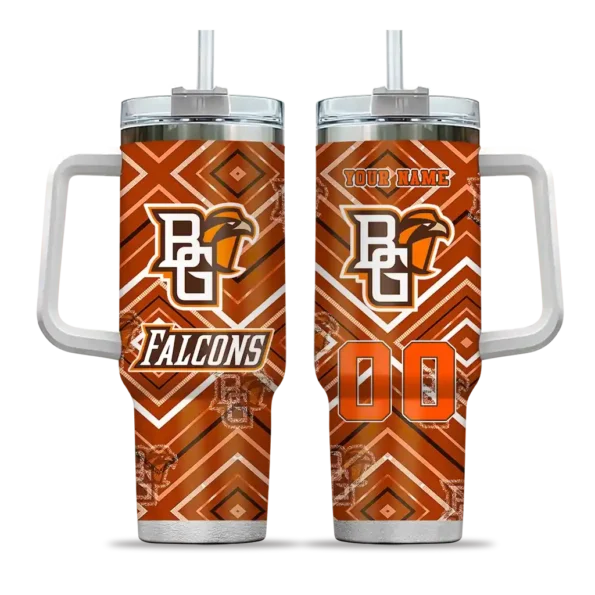 personalized bowling green falcons bold diamonds orange curved tumbler best selling.webp