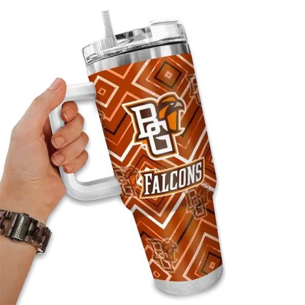 personalized bowling green falcons bold diamonds orange curved tumbler fashion forward.webp