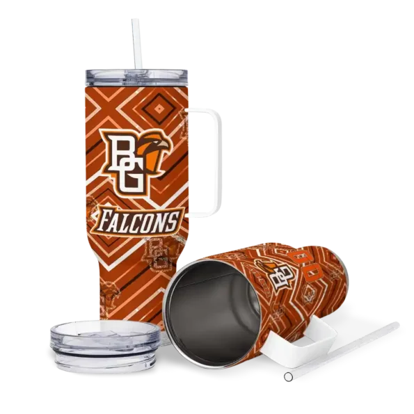 personalized bowling green falcons bold diamonds orange curved tumbler high quality.webp