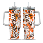 personalized bowling green falcons camo mashup orange white curved tumbler best selling.webp