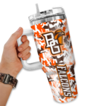 personalized bowling green falcons camo mashup orange white curved tumbler best selling.webp