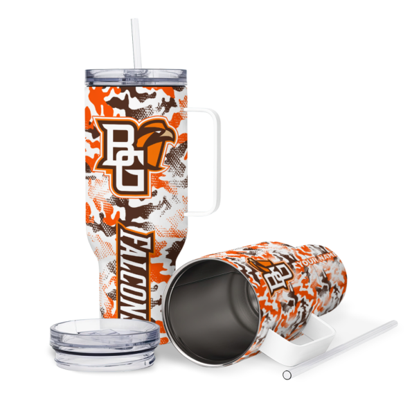 personalized bowling green falcons camo mashup orange white curved tumbler high quality.webp