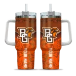 personalized bowling green falcons chevron stripe orange curved tumbler best selling.webp