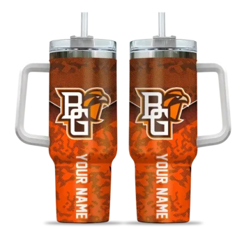 personalized bowling green falcons chevron stripe orange curved tumbler best selling.webp