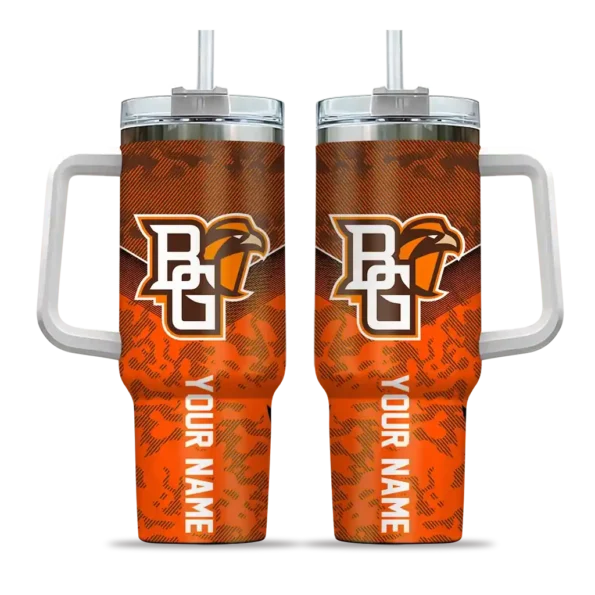 personalized bowling green falcons chevron stripe orange curved tumbler best selling.webp
