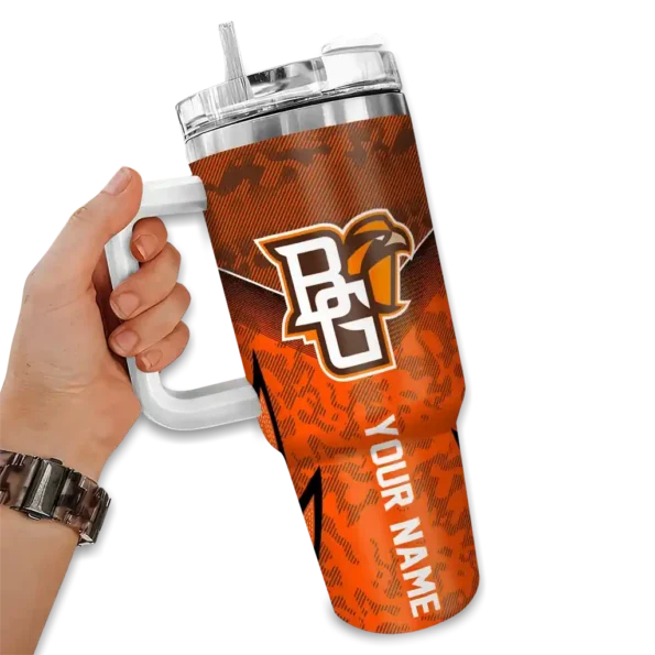 personalized bowling green falcons chevron stripe orange curved tumbler fashion forward.webp