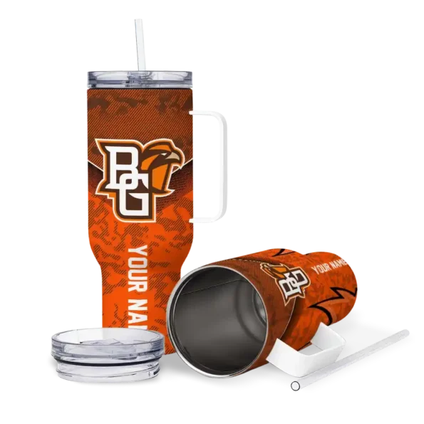 personalized bowling green falcons chevron stripe orange curved tumbler high quality.webp