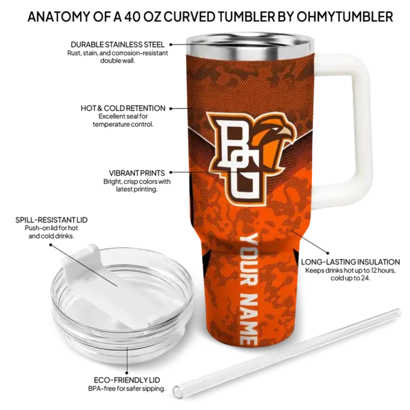 personalized bowling green falcons chevron stripe orange curved tumbler new arrival.webp