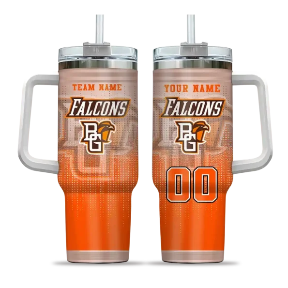 personalized bowling green falcons gradient dots orange curved tumbler best selling.webp