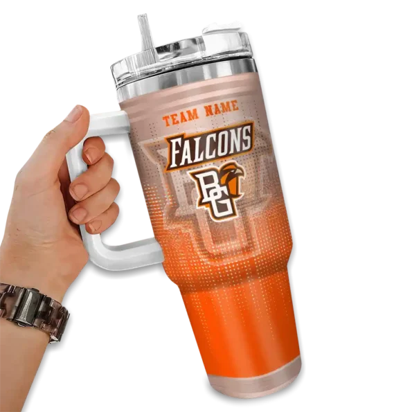 personalized bowling green falcons gradient dots orange curved tumbler fashion forward.webp