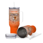 personalized bowling green falcons gradient dots orange curved tumbler best selling.webp