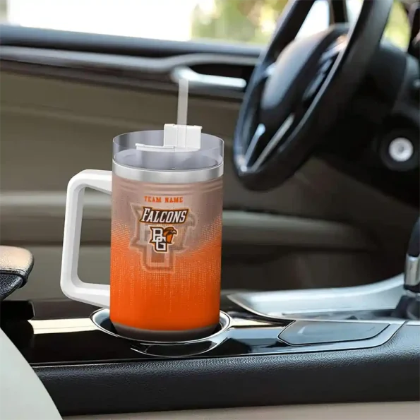 personalized bowling green falcons gradient dots orange curved tumbler trendy.webp