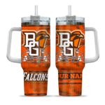 personalized bowling green falcons honey streaks orange curved tumbler best selling.webp