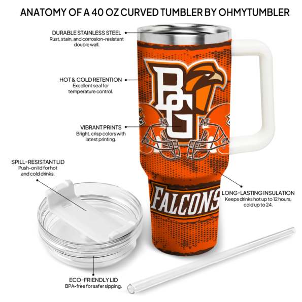 personalized bowling green falcons honey streaks orange curved tumbler new arrival.webp