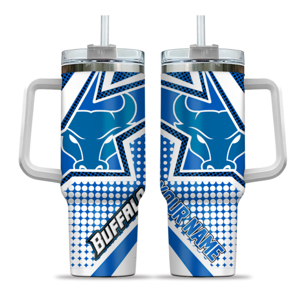 personalized buffalo bulls arrow burst royal blue curved tumbler best selling.webp