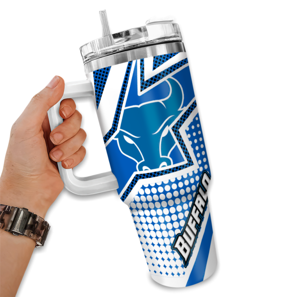 personalized buffalo bulls arrow burst royal blue curved tumbler fashion forward.webp