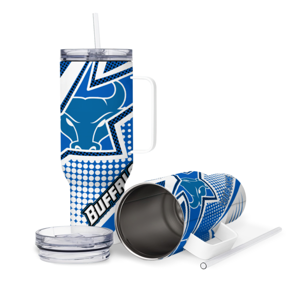 personalized buffalo bulls arrow burst royal blue curved tumbler high quality.webp