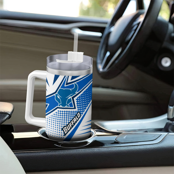 personalized buffalo bulls arrow burst royal blue curved tumbler trendy.webp