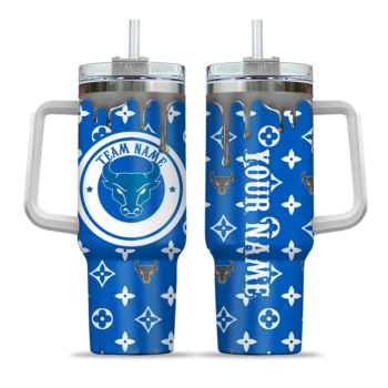 personalized buffalo bulls bullseye drips royal blue curved tumbler best selling.webp