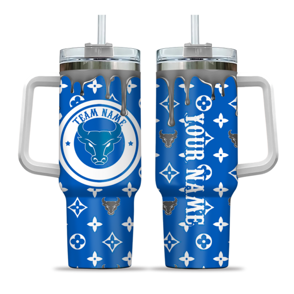 personalized buffalo bulls bullseye drips royal blue curved tumbler best selling.webp