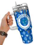 personalized buffalo bulls bullseye drips royal blue curved tumbler best selling.webp
