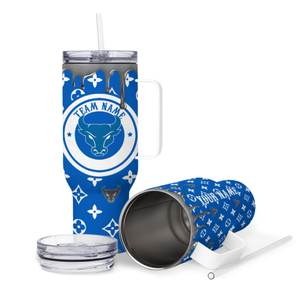 personalized buffalo bulls bullseye drips royal blue curved tumbler high quality.webp