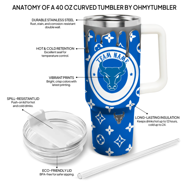 personalized buffalo bulls bullseye drips royal blue curved tumbler new arrival.webp
