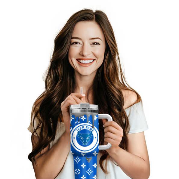 personalized buffalo bulls bullseye drips royal blue curved tumbler premium grade.webp
