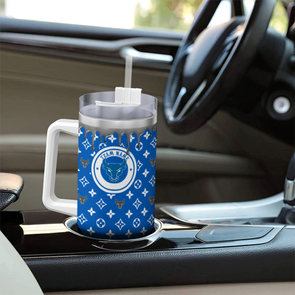 personalized buffalo bulls bullseye drips royal blue curved tumbler trendy.webp