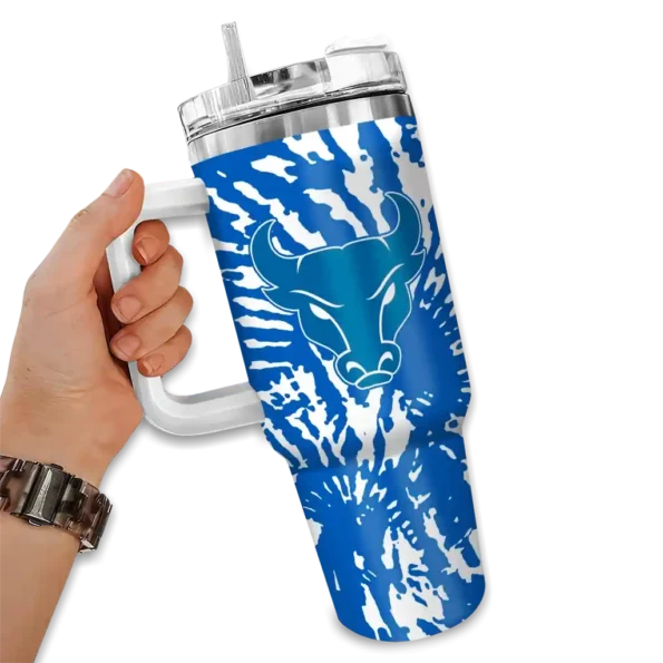 personalized buffalo bulls burst swirl royal blue curved tumbler fashion forward.webp