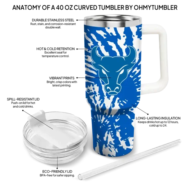personalized buffalo bulls burst swirl royal blue curved tumbler new arrival.webp