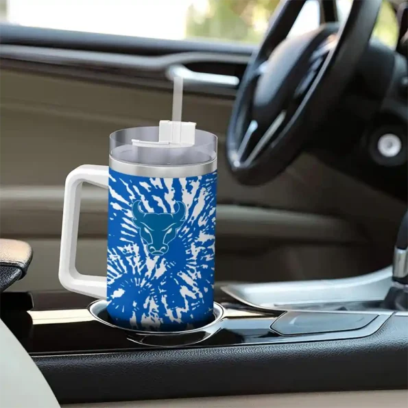 personalized buffalo bulls burst swirl royal blue curved tumbler trendy.webp