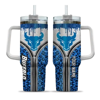 personalized buffalo bulls leopard zipper royal blue curved tumbler best selling.webp