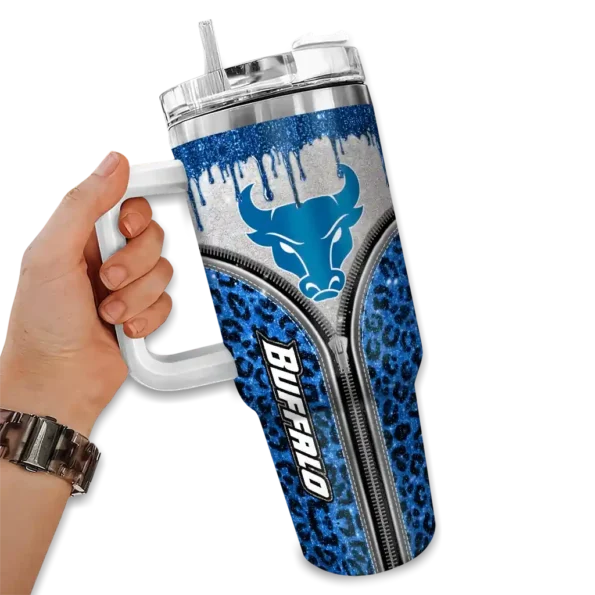 personalized buffalo bulls leopard zipper royal blue curved tumbler fashion forward.webp