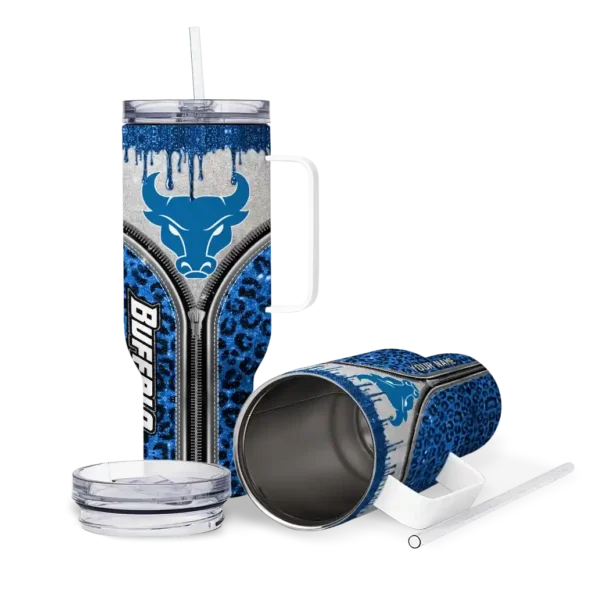 personalized buffalo bulls leopard zipper royal blue curved tumbler high quality.webp