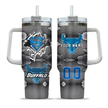 personalized buffalo bulls superman shield royal blue gray curved tumbler best selling.webp