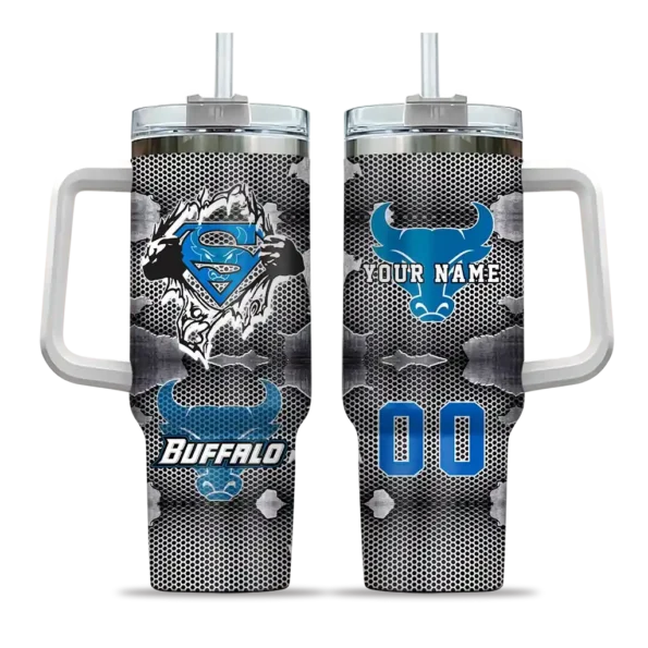personalized buffalo bulls superman shield royal blue gray curved tumbler best selling.webp