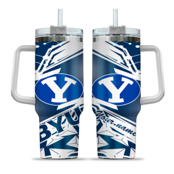 personalized byu cougars abstract paths blue curved tumbler best selling.webp