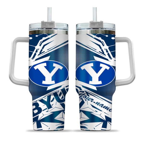 personalized byu cougars abstract paths blue curved tumbler best selling.webp