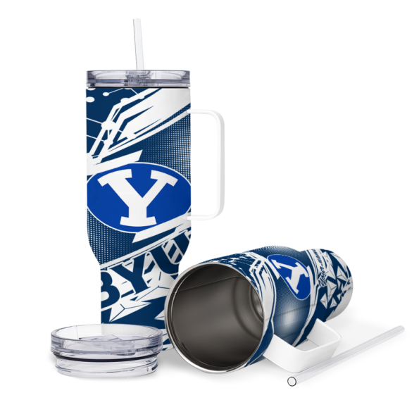 personalized byu cougars abstract paths blue curved tumbler high quality.webp