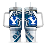 personalized byu cougars arrow burst blue curved tumbler best selling.webp